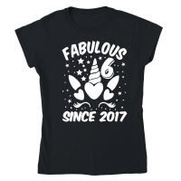 Product Fabulous 6 Since 2017 Unicorn Birthday Classic Womens Crewneck T-shirt