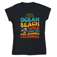 Product Ocean Beach Wild Wave 1971 Surf Memories California Classic Womens Crewneck T-shirt