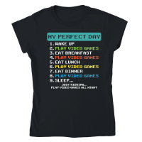 Product My Perfect Day Play Video Games Funny Gamer Men Boys Kids Classic Womens Crewneck T-shirt