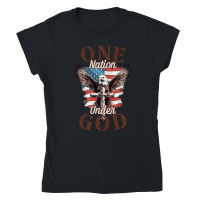 Product One Nation Under God Patriotic USA Flag Classic Womens Crewneck T-shirt
