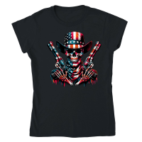 Product Skull with Guns american flag in grunge style Classic Womens Crewneck T-shirt