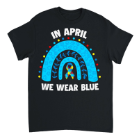 Product April We Wear Blue Rainbow Puzzle Autism Unisex T-Shirt