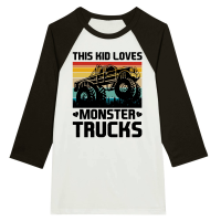 Product This Kid Loves Monster Trucks Unisex 3/4 sleeve Raglan T-shirt