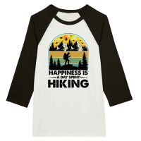 Product Happiness Is A Day Spent Hiking Unisex 3/4 sleeve Raglan T-shirt