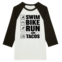 Product Swim Bike Run & Tacos Unisex 3/4 sleeve Raglan T-shirt