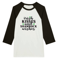 Product Irish Kisses and Shamrock Wishes SVG Cut File 01 Unisex 3/4 sleeve Raglan T-shirt