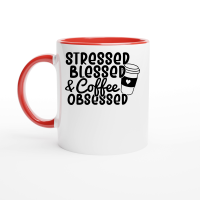 Product Stressed blessed and coffee obsessed Ceramic Mug with Color Inside