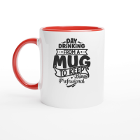 Product Day drinking from a mug to keep things professional 01 Ceramic Mug with Color Inside