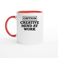 Product Caution creative mind at work Ceramic Mug with Color Inside