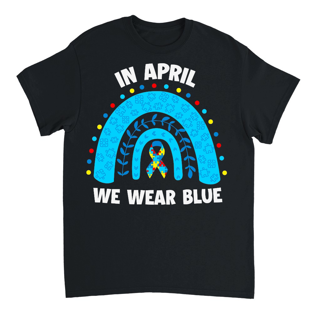 April We Wear Blue Rainbow Puzzle Autism