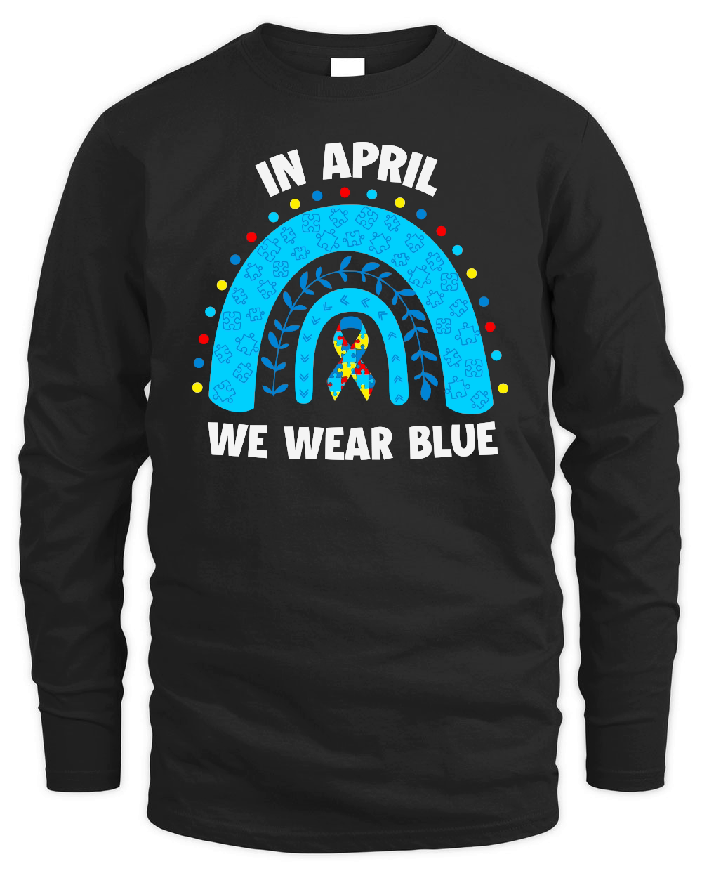 April We Wear Blue Rainbow Puzzle Autism