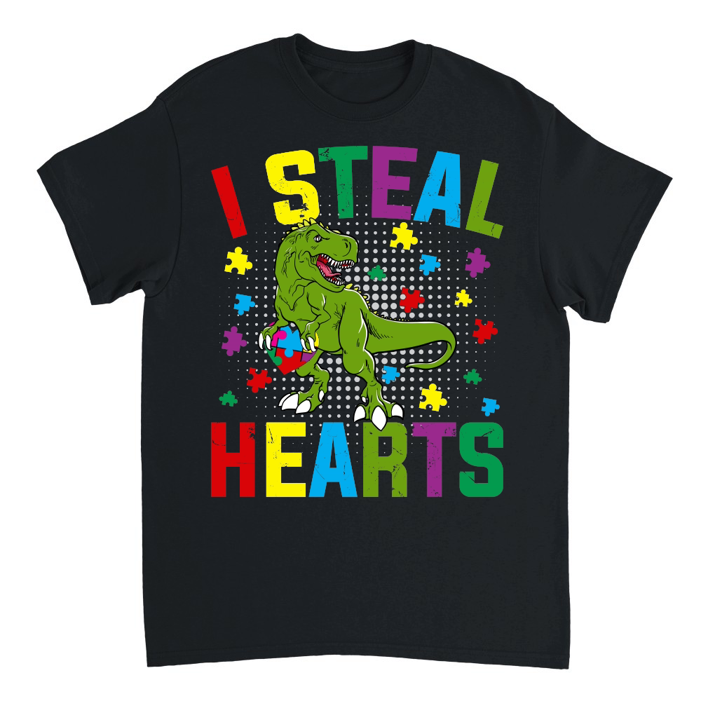 Autism  I Steal Hearts T rex Dinosaur Baby Kids