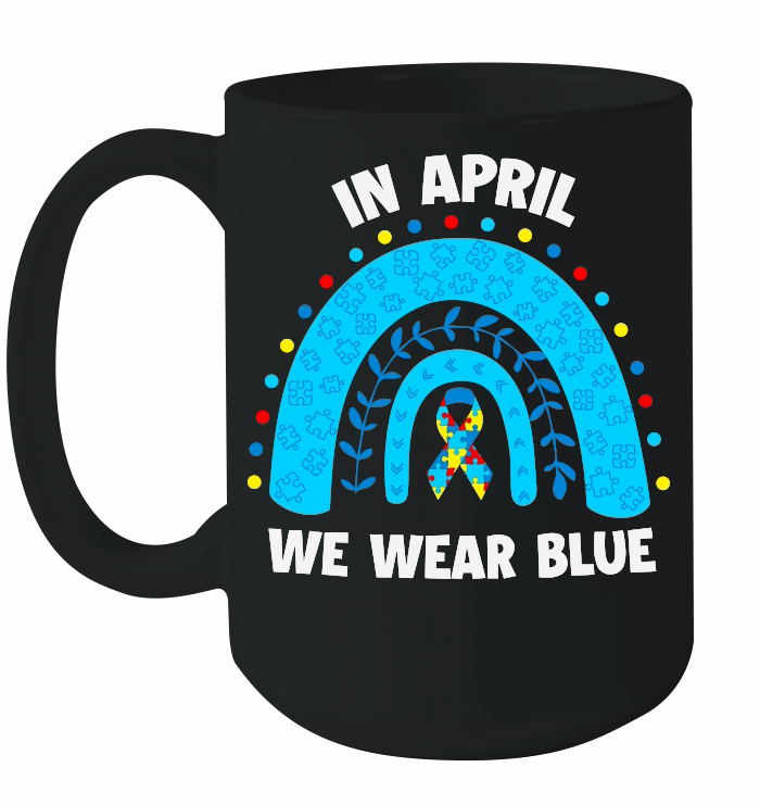 April We Wear Blue Rainbow Puzzle Autism